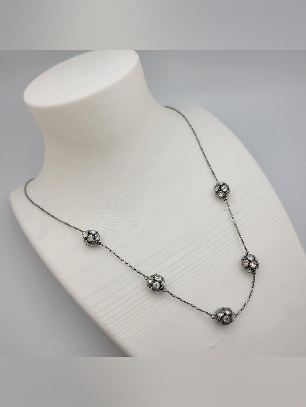 Lia Sophia Silver-Tone Station Necklace with Iridescent Accents